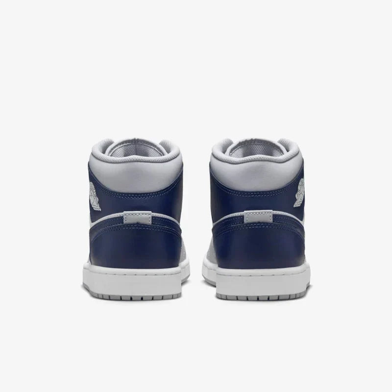 Nike Air Jordan 1 Mid Wolf Grey Midnight Navy Leather