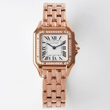 PANTHERE 27MM PINK GOLD CASE DIAMOND BEZEL WHITE DIAL