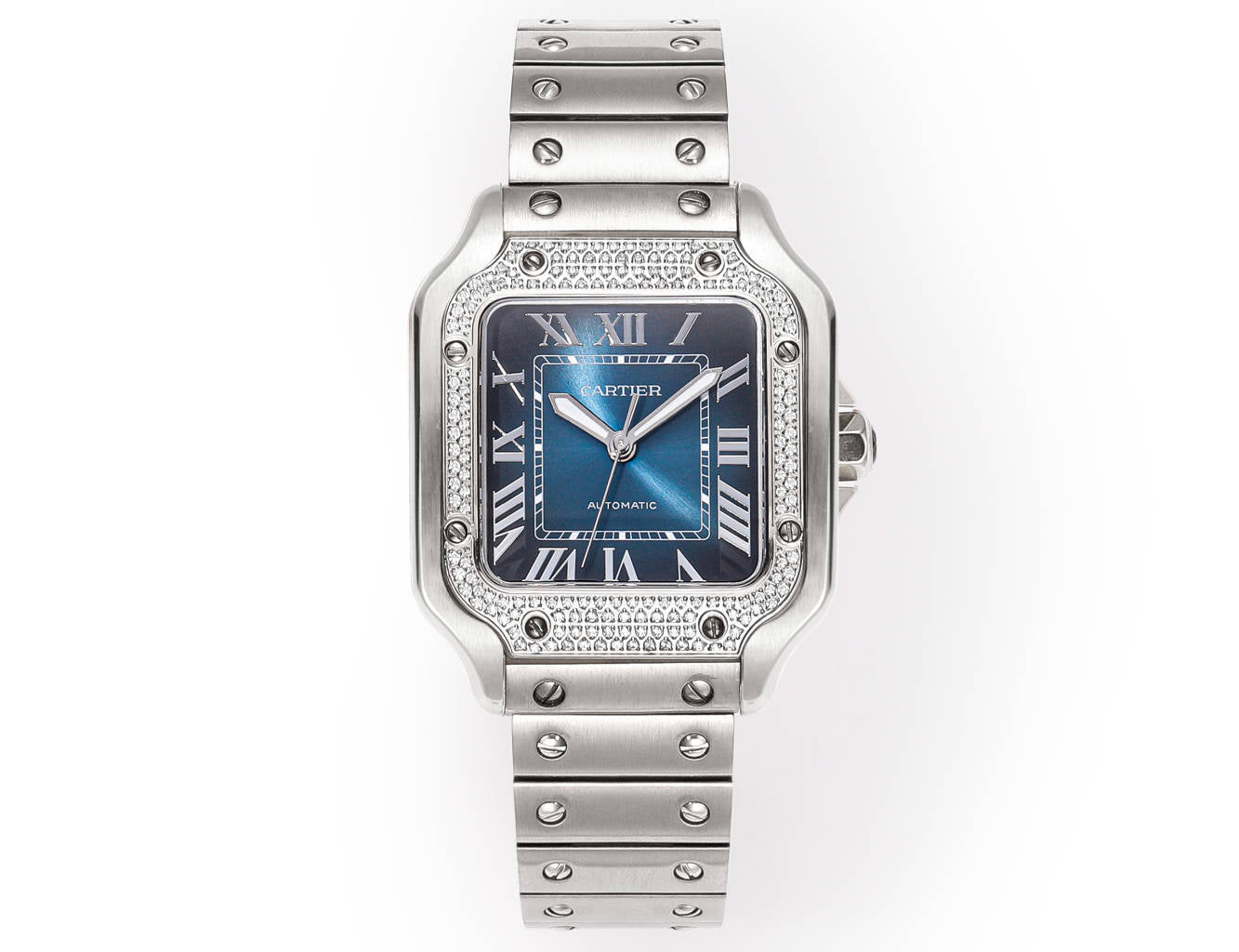 SANTOS LADY 35.1MM STEEL CASE BLUE DIAL DIAMOND BEZEL