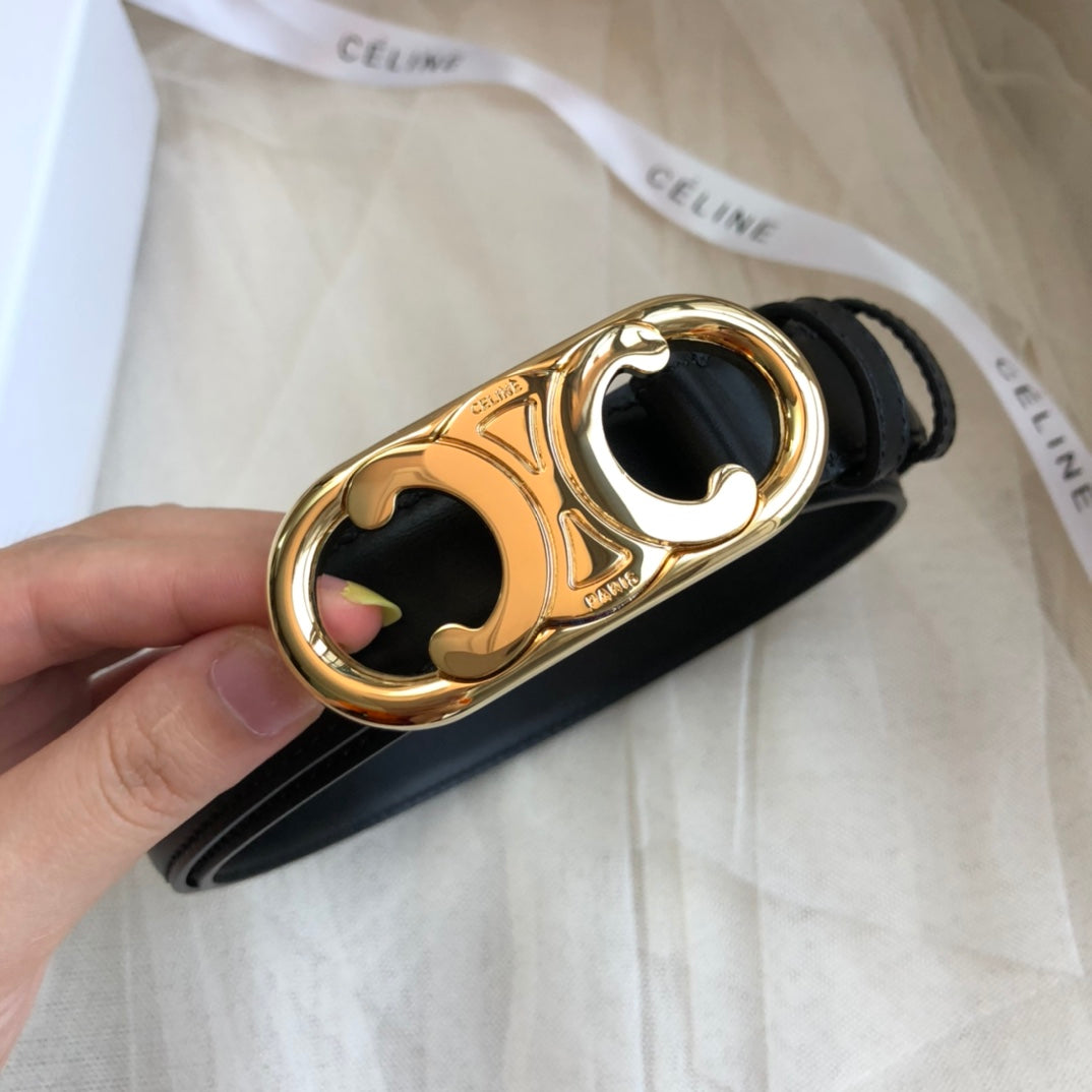 CL Gold 25mm Triomphe Enamel Black Calfskin 562438