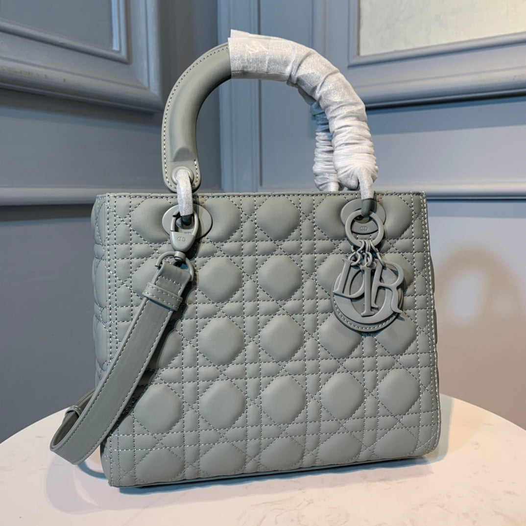 medium lady 24 matte grey calfskin matte grey hardware