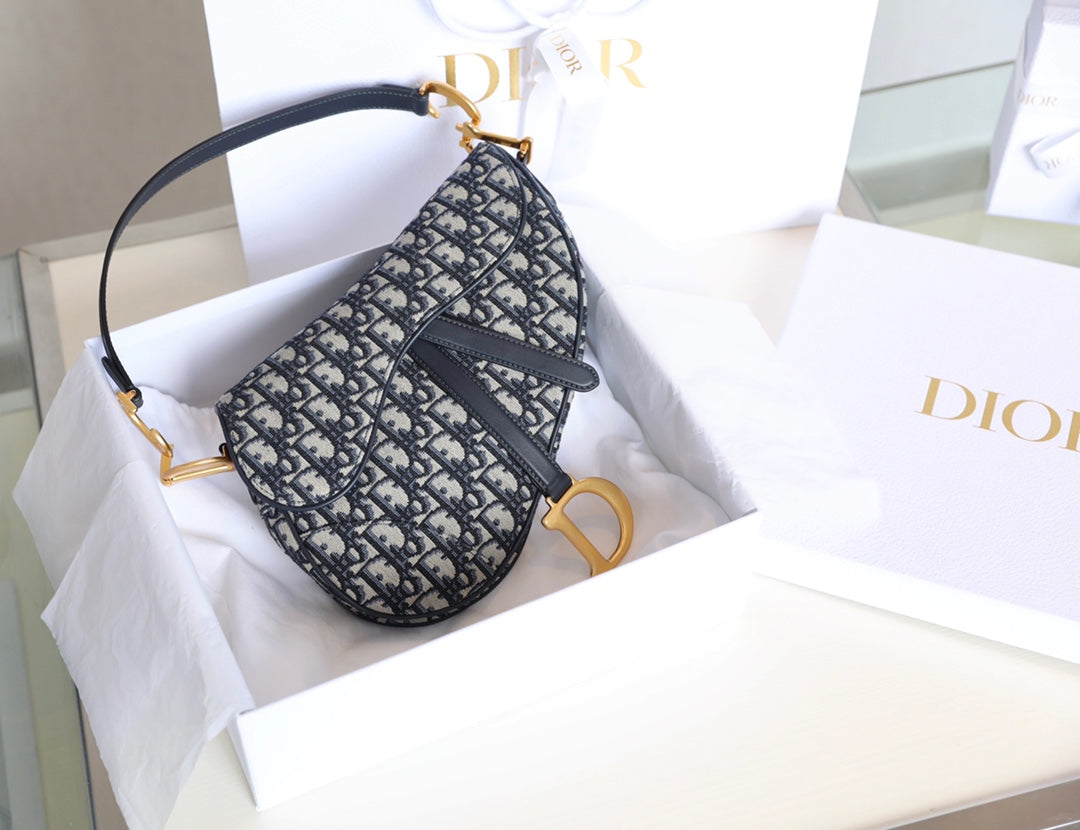 CD Blue Dior Oblique Jacquard Bag Canvas Cowhide