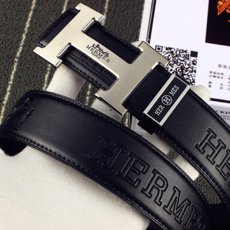 HM Original Belt 38mm Black Cowhide Sliver Buckle 620272