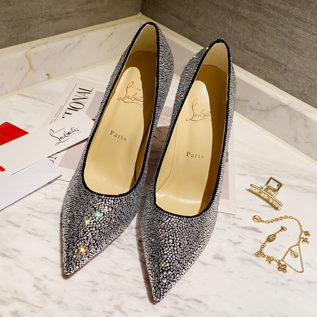 CL Kate Strass Degrade Pumps 100mm Suede Black
