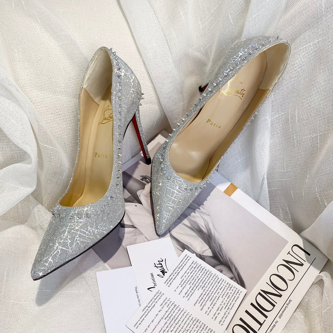 CL Anjalina Spike Pump 85mm Glitter Silver