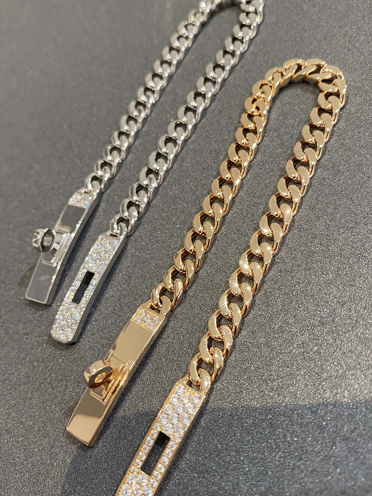 H Kelly Gourmette Sliver Diamond Bracelet