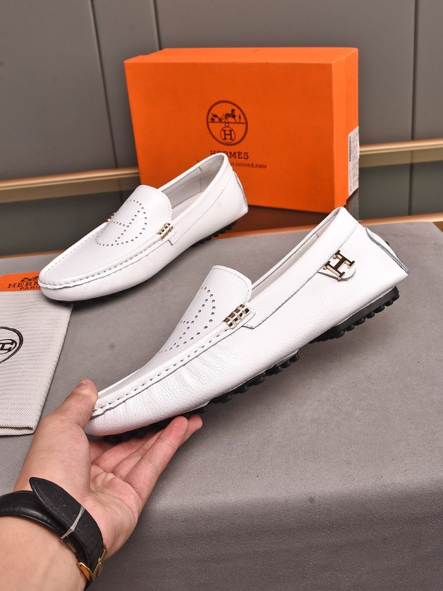 HM Men's Loafer White Cowhide 509529