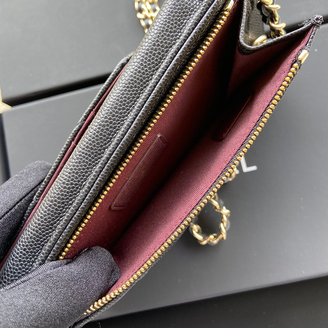 Chanel 2026 Phone Holder Crossbody Bag Black Caviar Leather