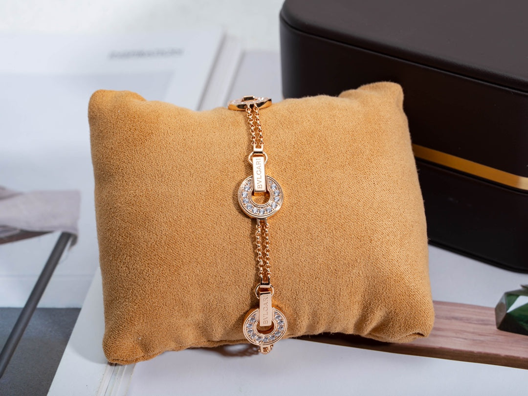 BVL 3 Motifs Full Diamond Pink Gold Bracelet