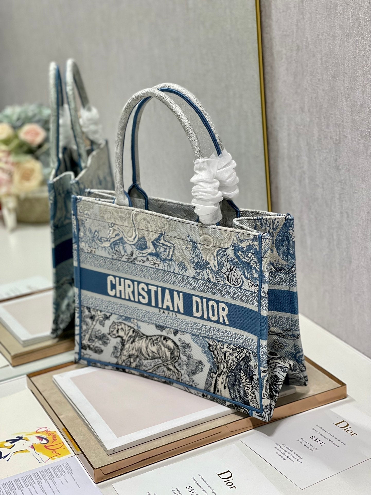Medium CD Book Tote 36cm Gradient Blue Tiger
