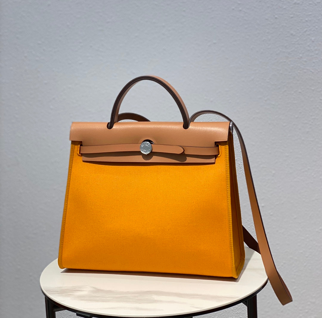 Herbag 31 Toile Dark Yellow Canvas Gold Cowhide Leather