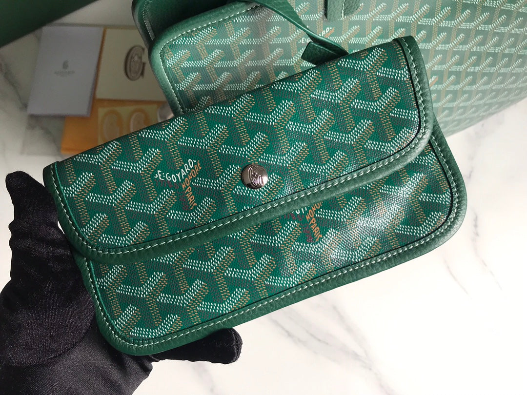 HARDY PM BAG 40 IN GREEN GOYARDINE CANVAS AND TAURILLON LEATHER TRIM