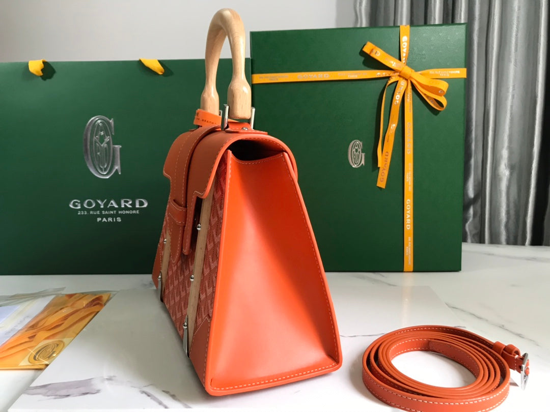 SAÏGON PM BAG 28 IN RED ORANGE GOYARDINE CANVAS AND CALFSKIN