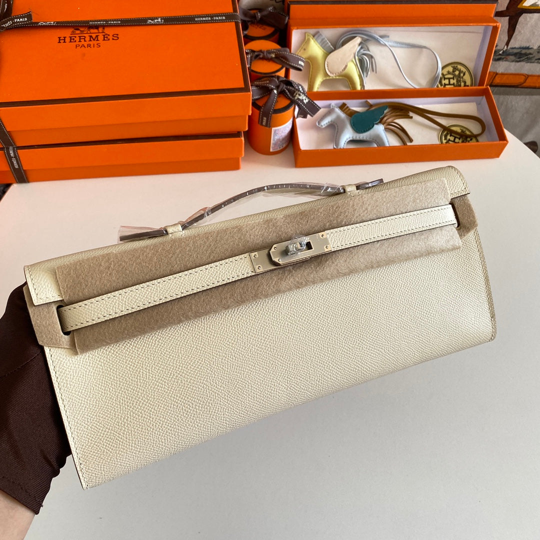 HM Kelly Cut 31 Ivory Epsom Leather Silver Hardware 229046