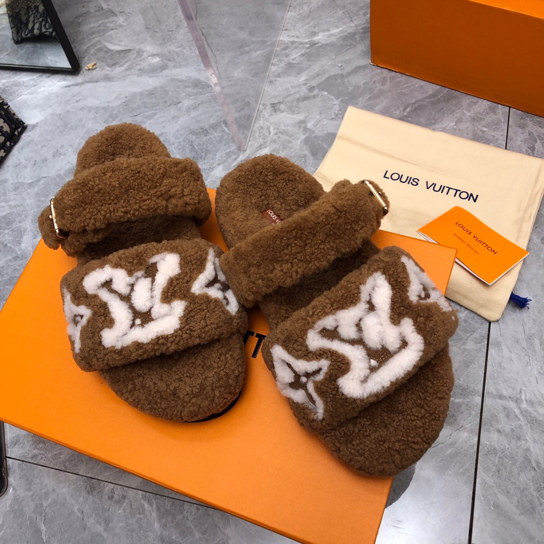 LV Paseo Flat Comfort Mule Dark Brown Wool