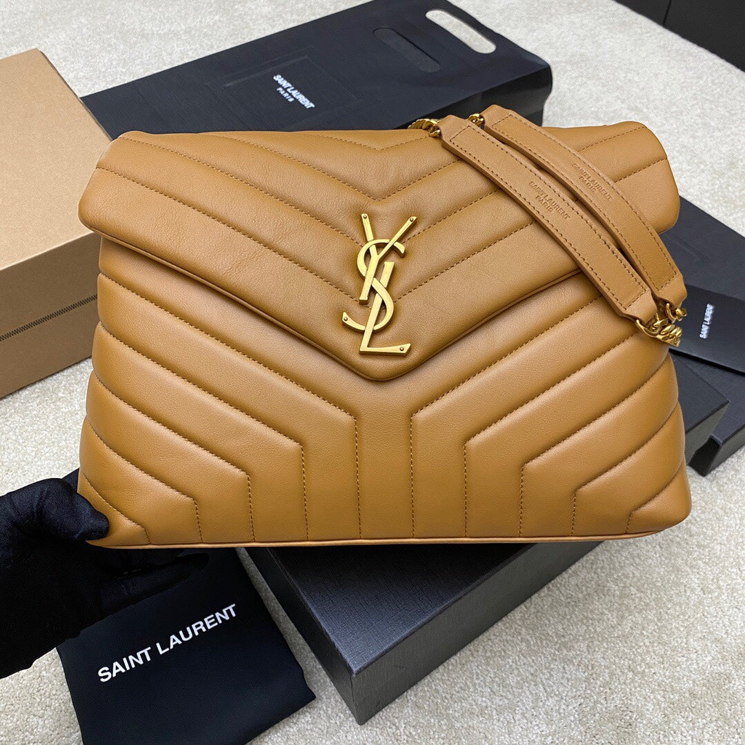 LOULOU MEDIUM 32 BROWN QUILTED LEATHER GOLD HARDWARE