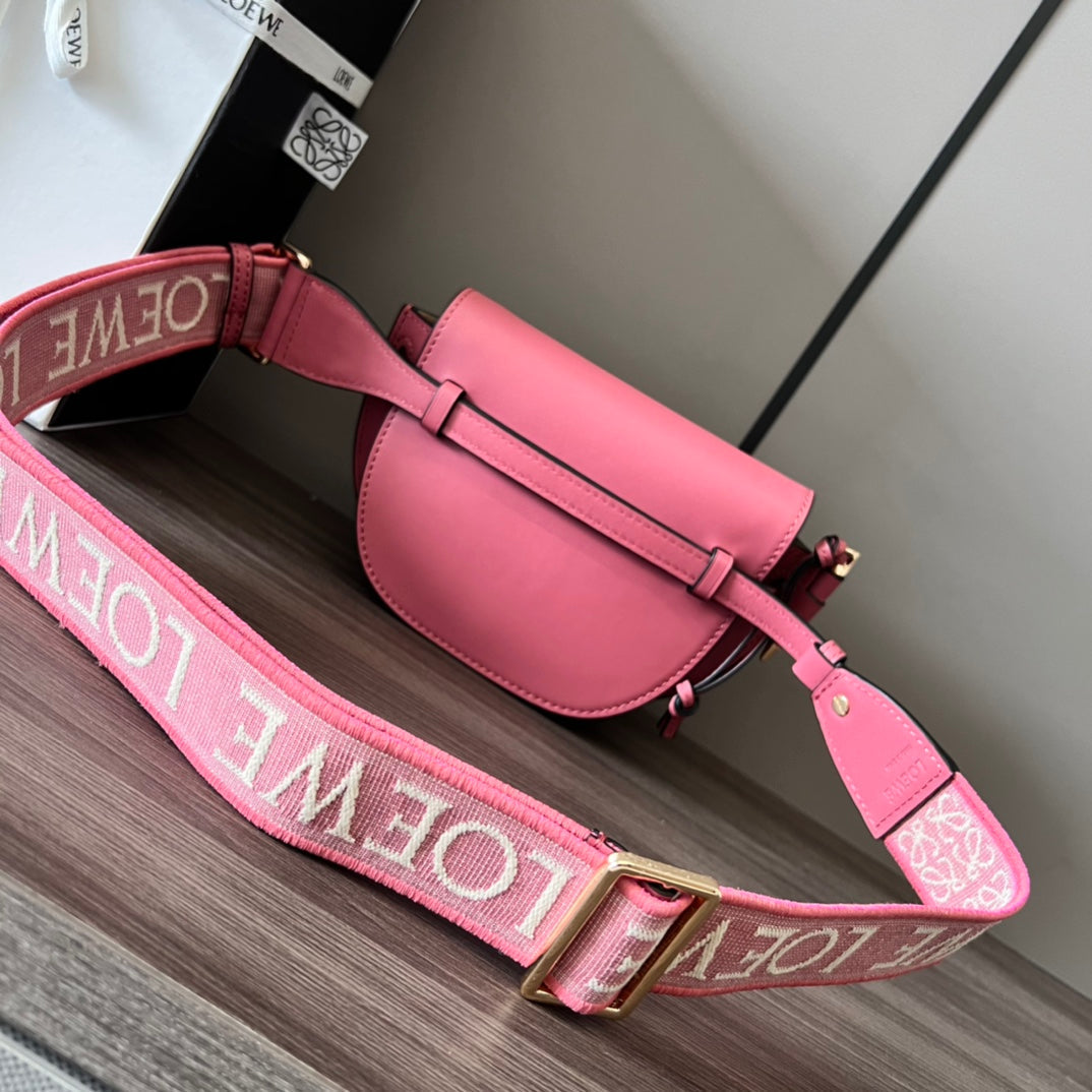 Mini Gate Dual bag in soft calfskin and jacquard pink smooth caflskin