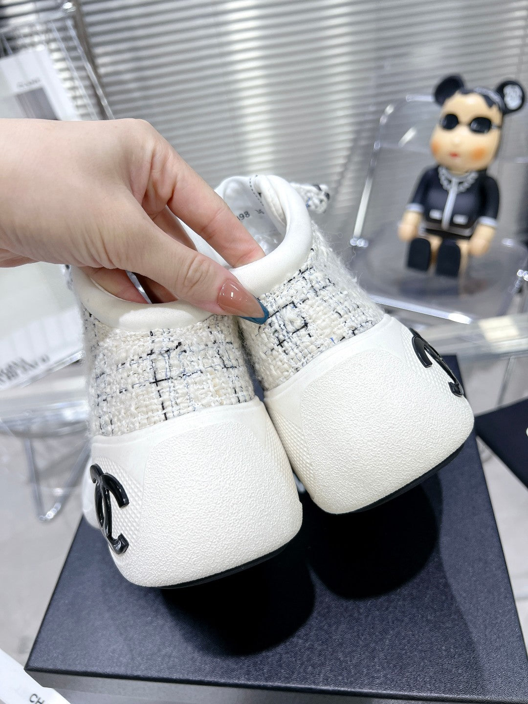 CC CANO ALTO SNEAKER IN WHITE WOOL TWEED AND RUBBER