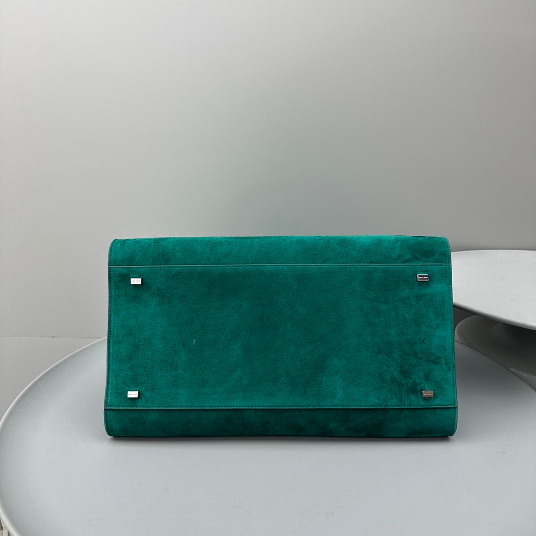 The Row Margaux 15 38cm Tote Bag Teal Blue Suede