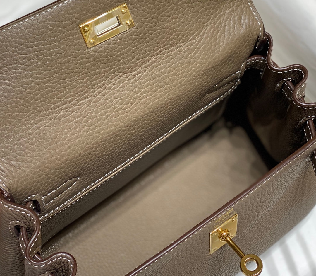 HM Mini Kelly 20cm Elephant Gray Togo Leather Gold Hardware