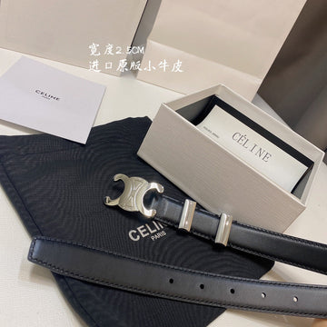 CL MEDIUM 25MM TRIOMPHE BELT IN BLACK CALFSKIN SILVER HARDWARE