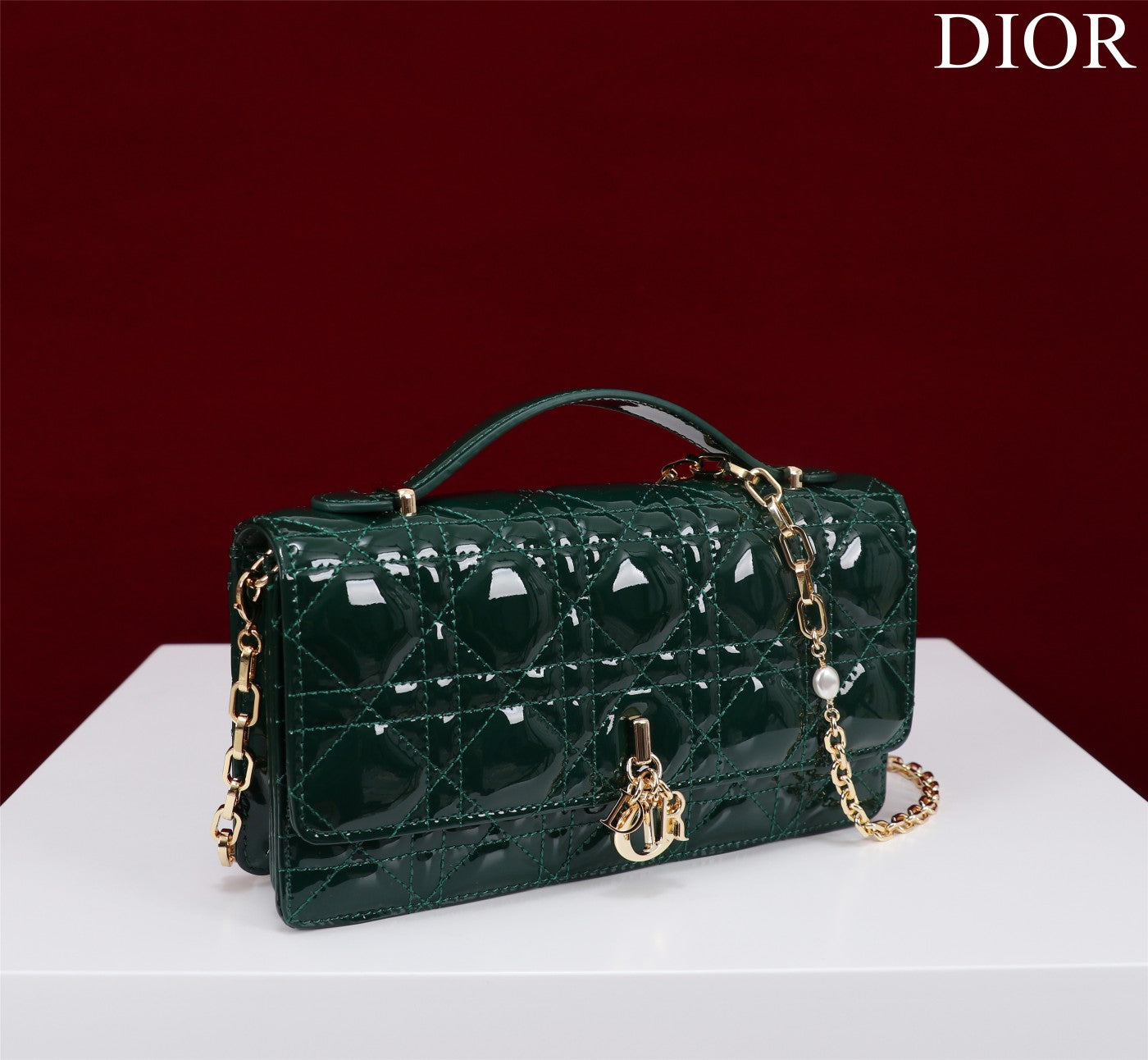 my cd mini 21 dark green patent calfskin