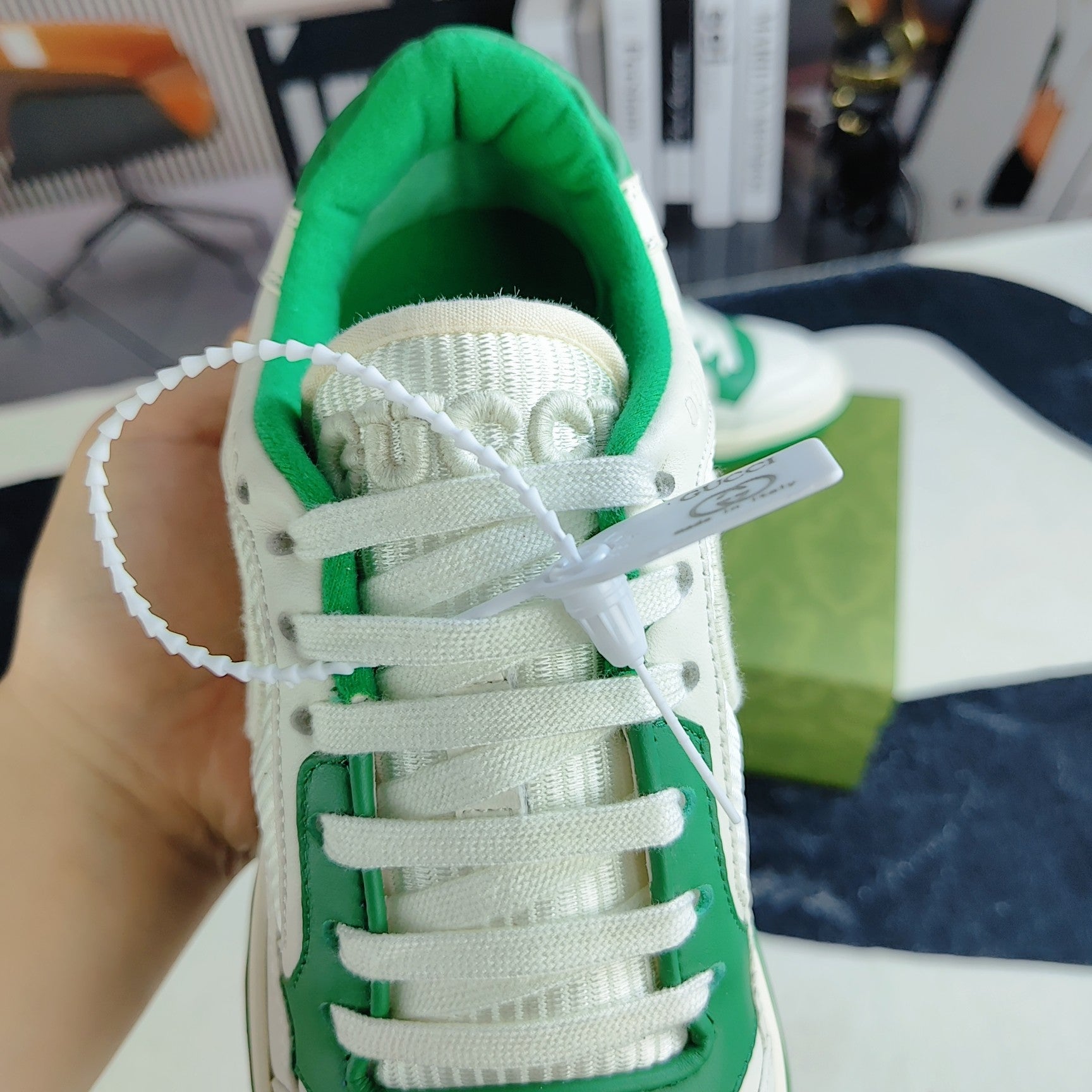 GG Men's MAC80 Sneaker White Green Cowhide 523618