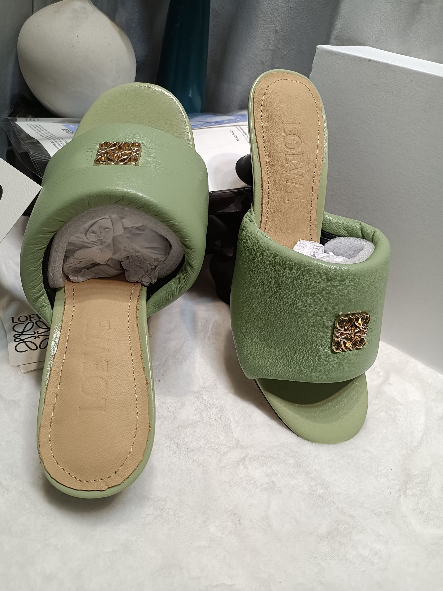 Loewe Anagram Padded Mule Green Sheepskin 246567