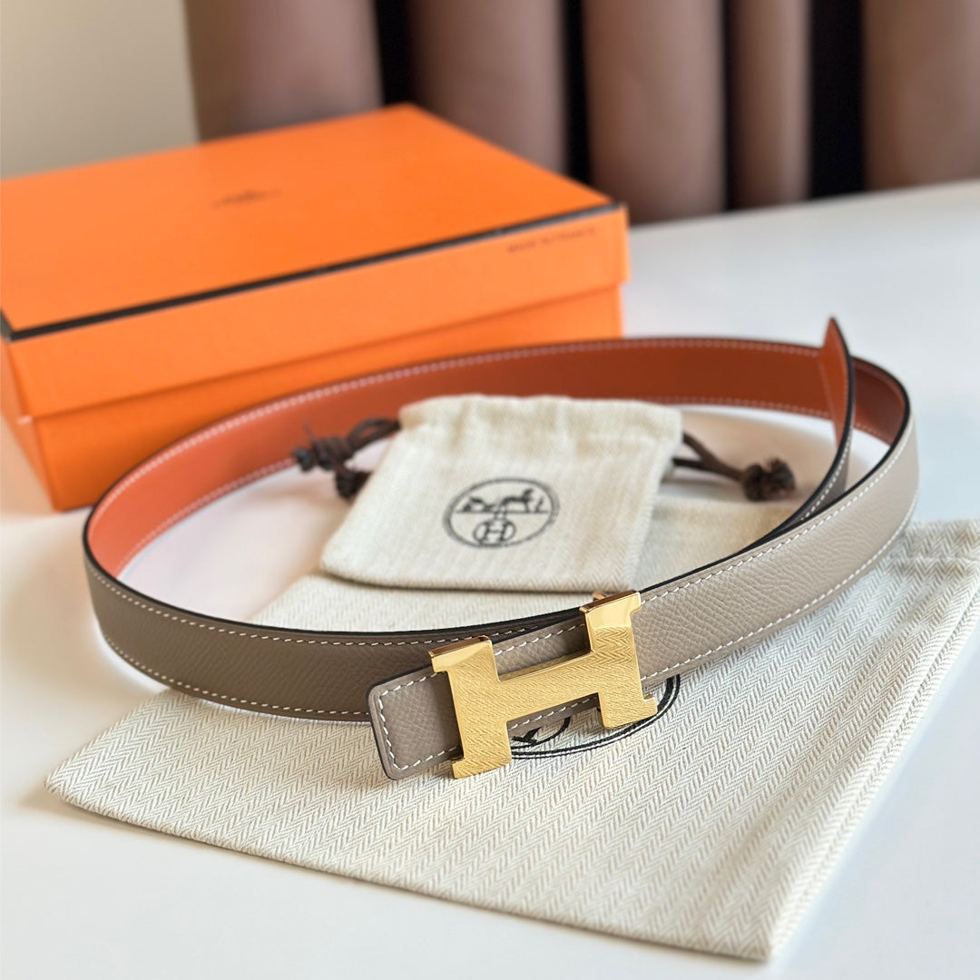 HM Gold Constance & Reverible Belt Brown Etoupe Leather 125371