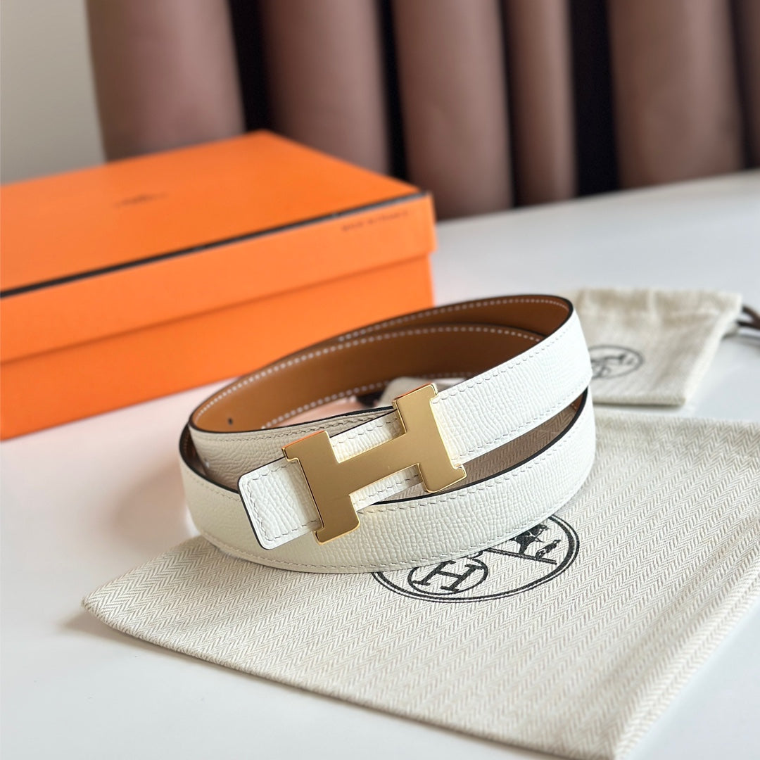HM Gold Constance & Reverible Belt Brown White Leather 125376
