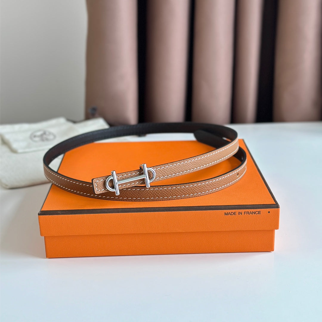 HM GAMMA BUCKLE & REVERSIBLE BRONZE BROWN AND BLACK LEATHER STRAP 13MM SILVER HARDWARE