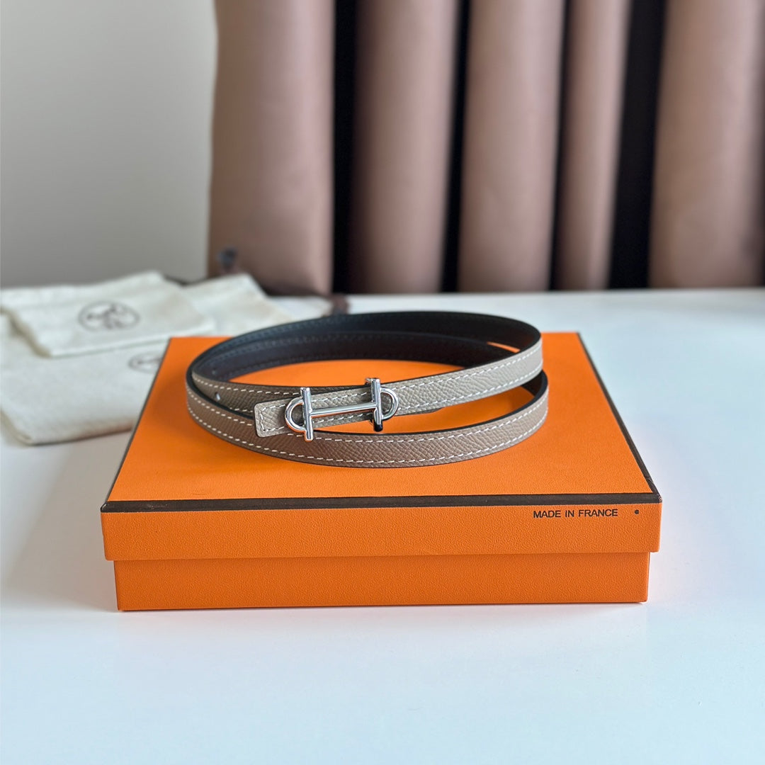HM GAMMA BUCKLE & REVERSIBLE KHAKI BROWN AND BLACK LEATHER STRAP 13MM SILVER HARDWARE