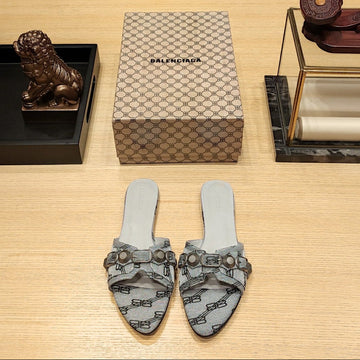 Balenciaga 26s Flat Slippers Gray Canvas Leather  681305