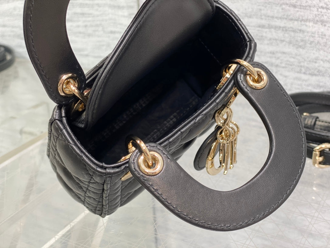 micro lady 12 black lambskin ghw
