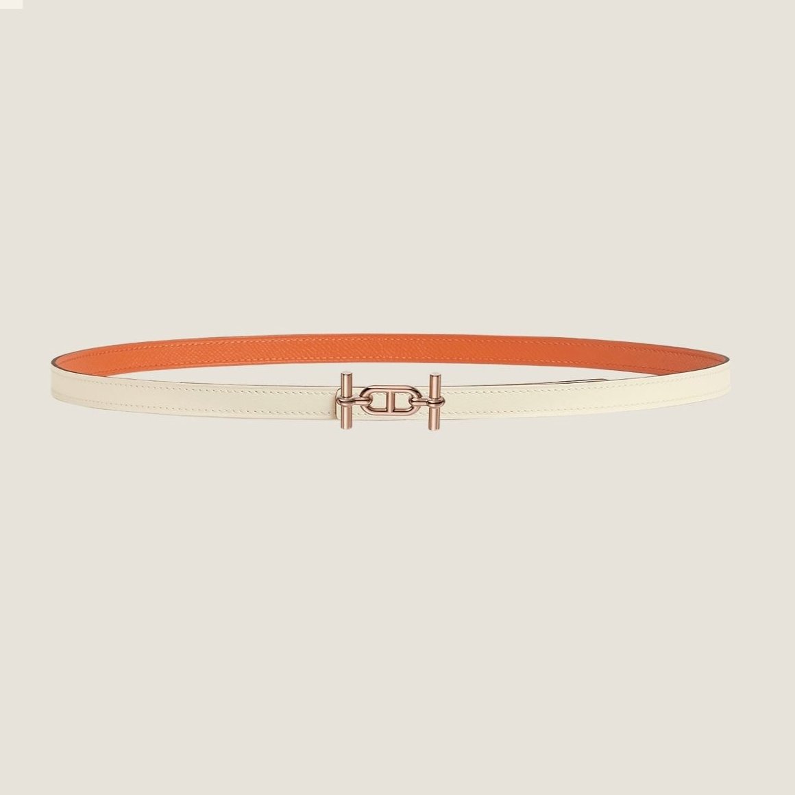 HM ANCRE BUCKLE & REVERSIBLE WHITE AND ORANGE LEATHER STRAP 13MM COPPER HARDWARE