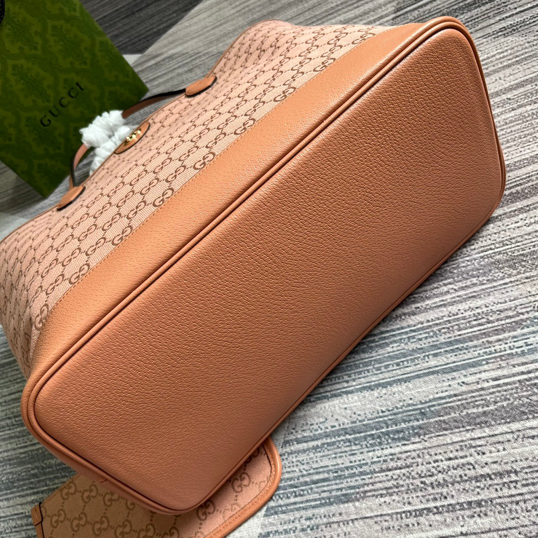 GG OPHIDIA LARGE 40 TOTE BAG IN LIGHT PINK CANVAS