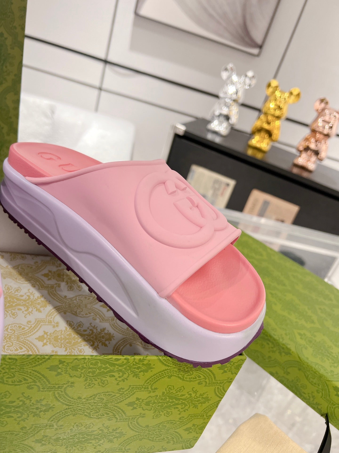 GC 25 Interlocking G 50mm Slide Sandal Pink Cowhide 292386