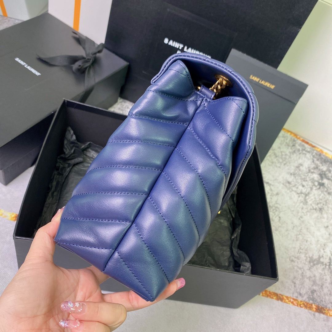 LOULOU MEDIUM 32 BLUE QUILTED LEATHER