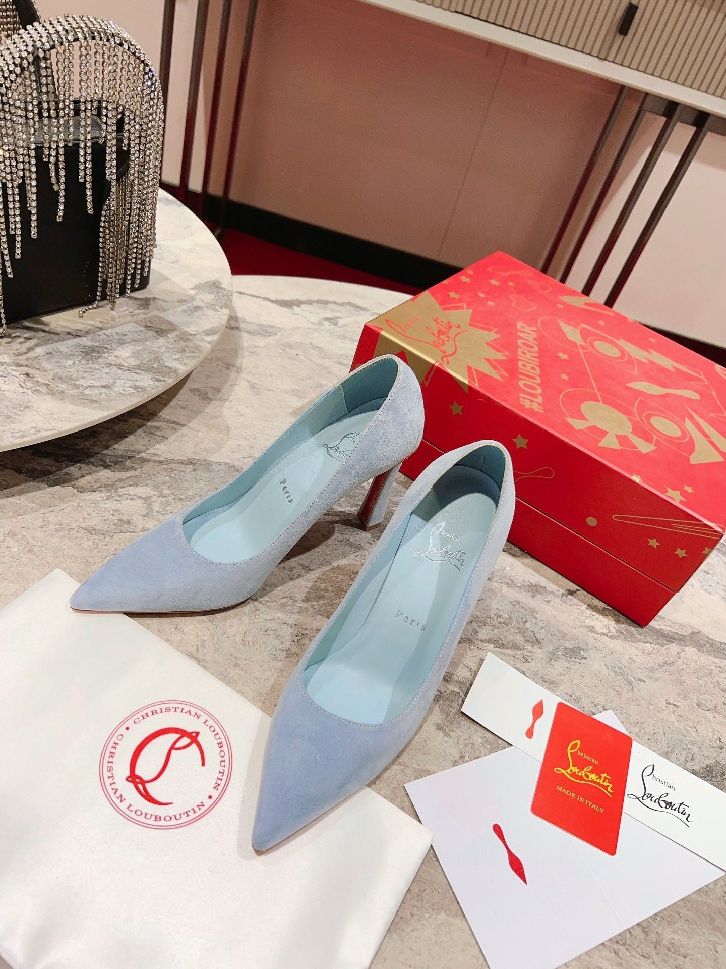 CL Condora Pumps 85mm Suede Leather Blue