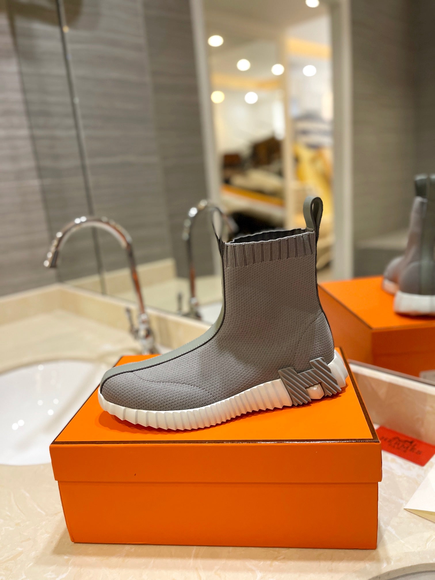 HM Fun Sneaker In Grey Mesh Fabric And Lambskin  983002