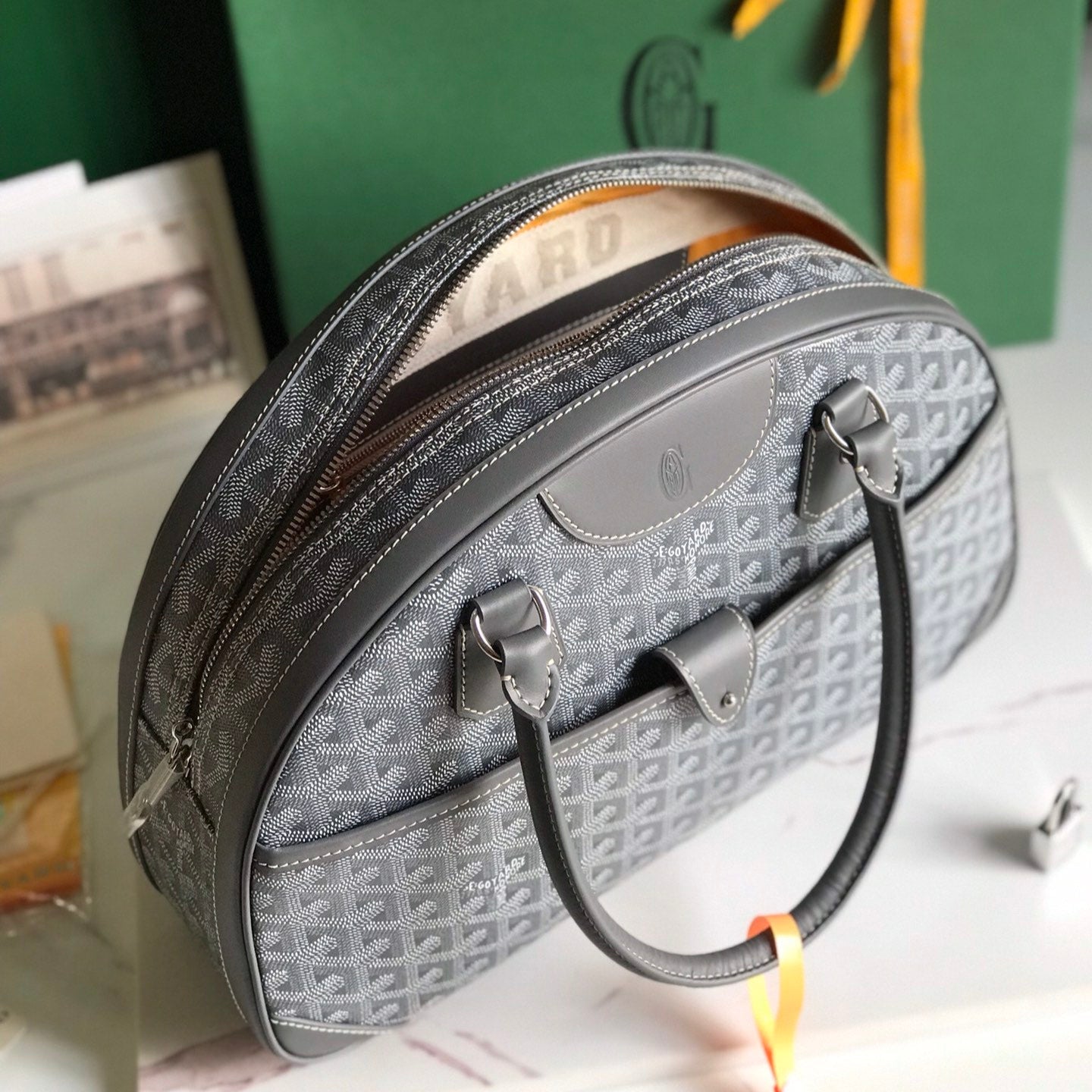 SAINT JEANNE BAG 35 IN GREY GOYARDINE CANVAS AND CALFSKIN