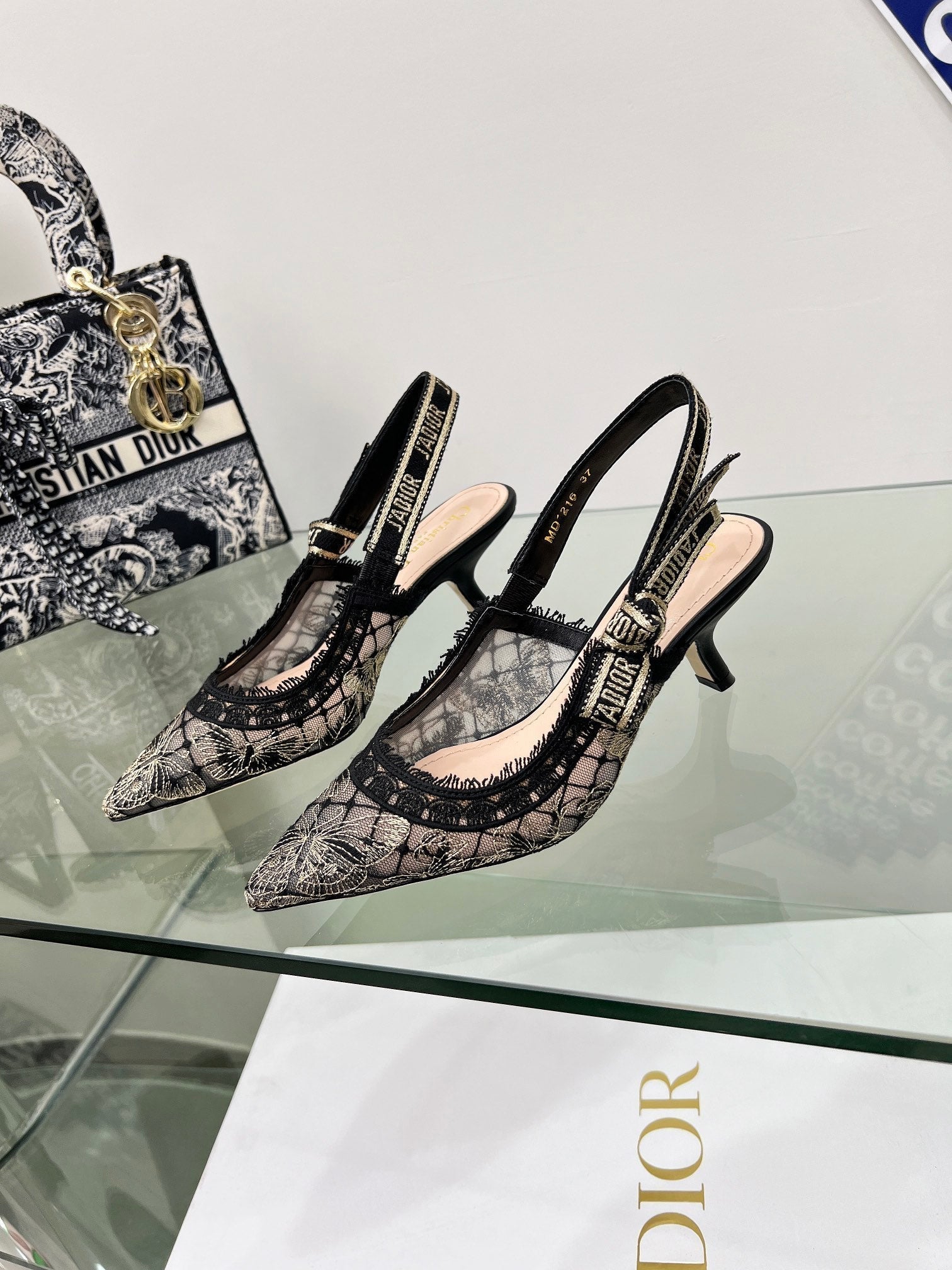 J'Adior Slingback Pump 65mm In Black Lace Fabric 100836