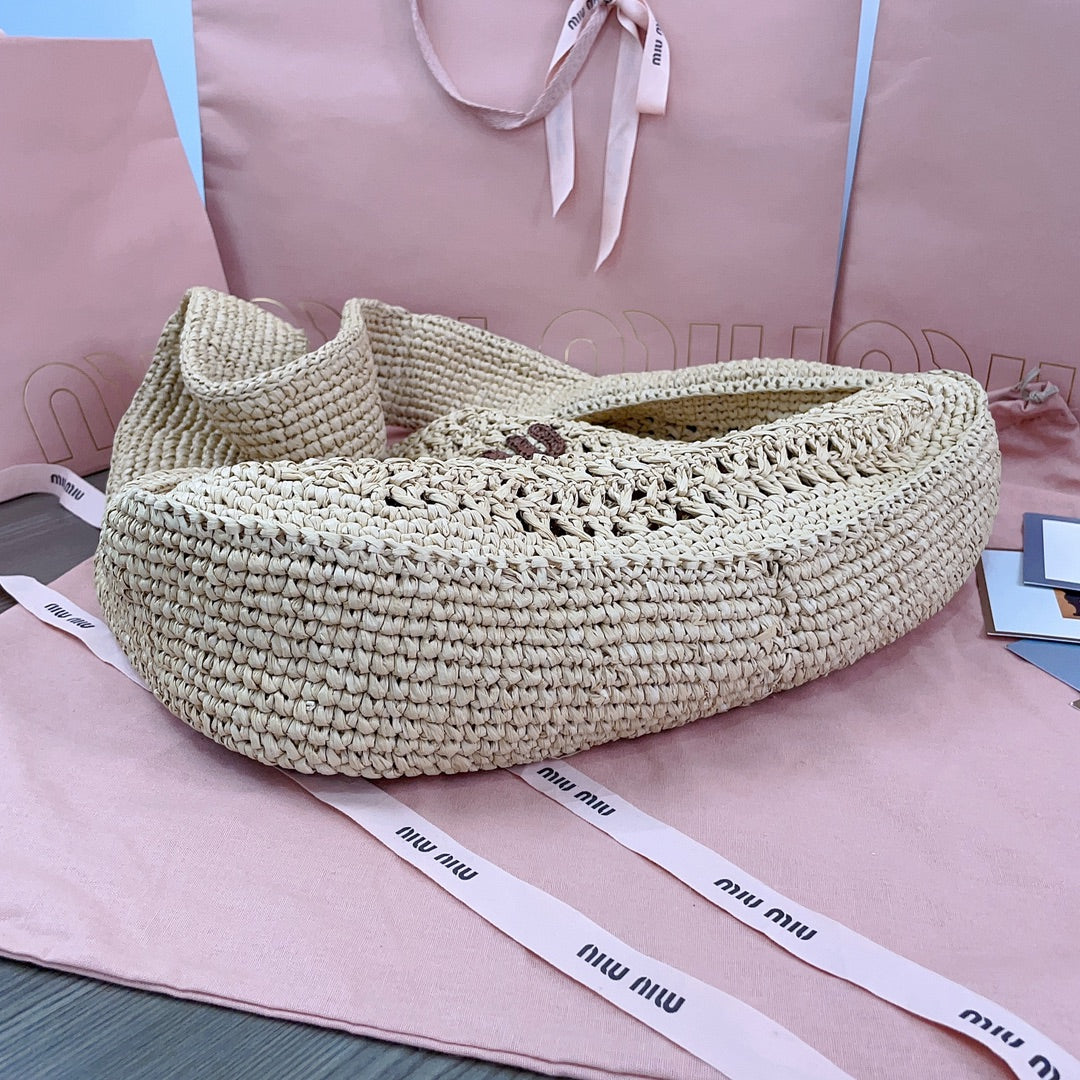 miu hobo bag 31cm beige woven fabric