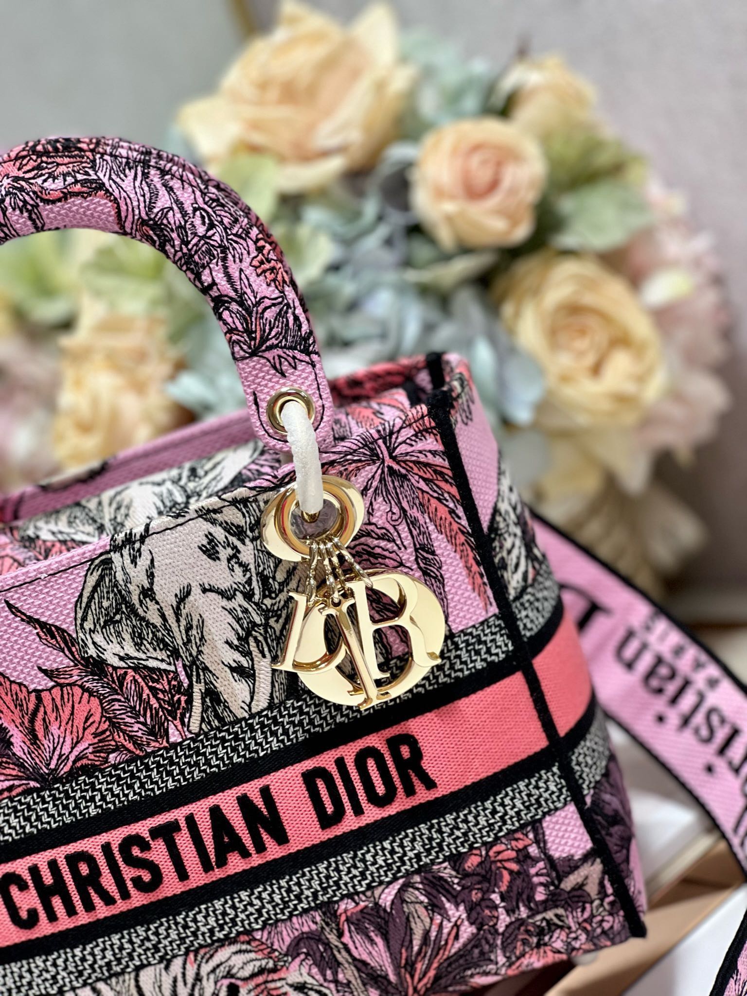 CD Elephant Pink 24 Lady Dior Bag Canvas 336676
