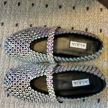 Alaia 25 Embellished Mary Jane Ballet Flats Multicolor Suede 303686