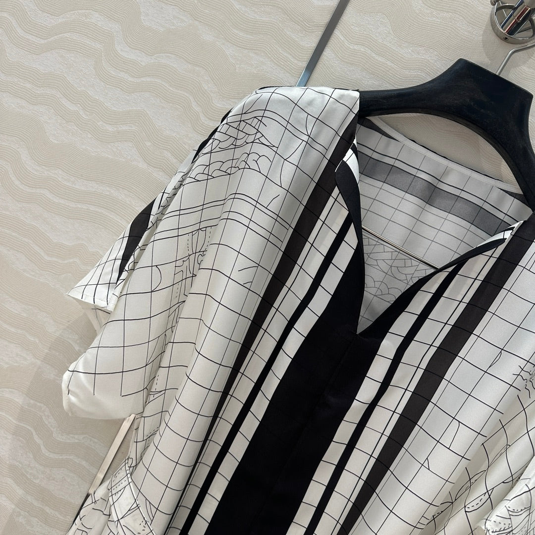 Hm 25 Coaching Deja Vu Shirt Dress White Black Silk