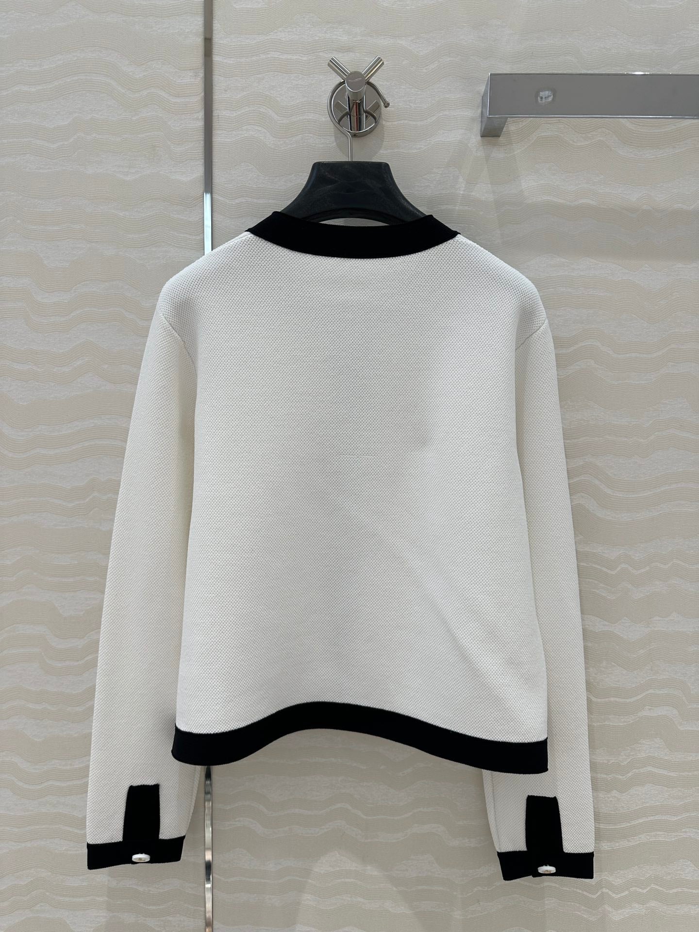 CD Round Neck Cardigan Jacket White Wool Cotton
