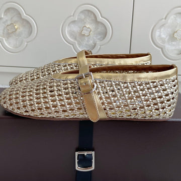 Alaia Women's Ballet Flat Gold Lambskin 291053