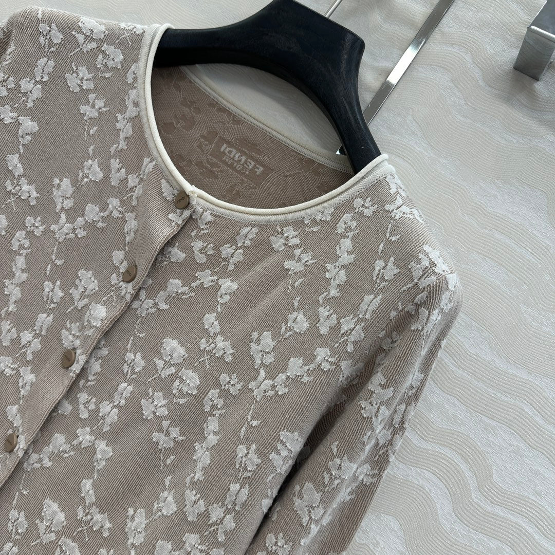 Fendi Knitted Cardigan Beige Cotton Viscose