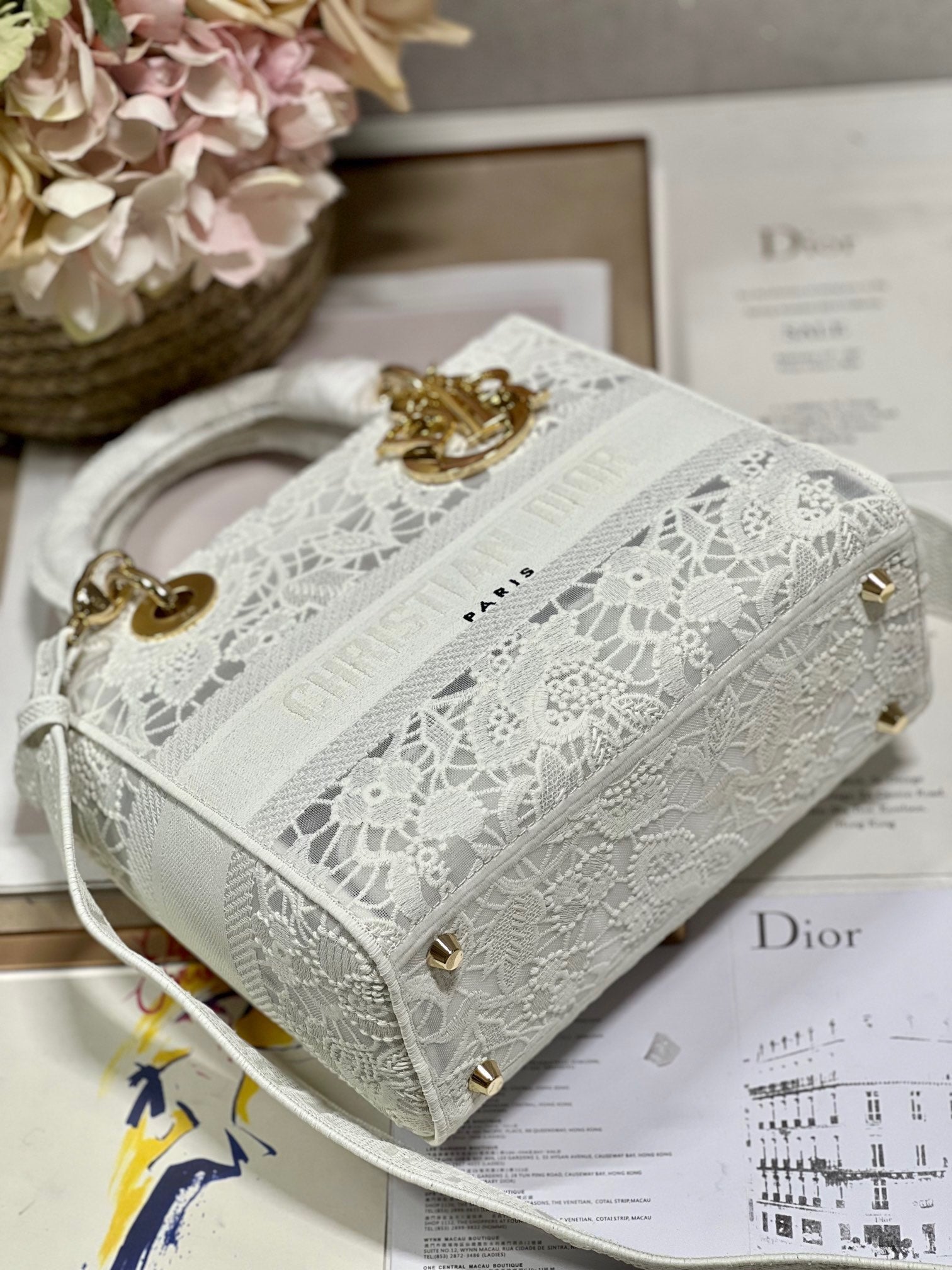 CD Mesh White 24 Lady Dior Bag Canvas 336703